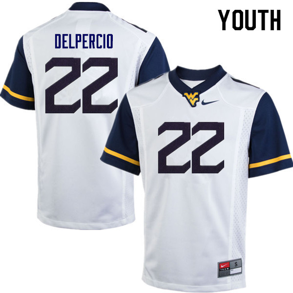 NCAA Youth Anthony Delpercio West Virginia Mountaineers White #22 Nike Stitched Football College Authentic Jersey UR23B81LC